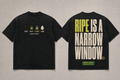 Natural lightweight tee, front and back. Small chest mark, cut avocado over a lime sun across the back.