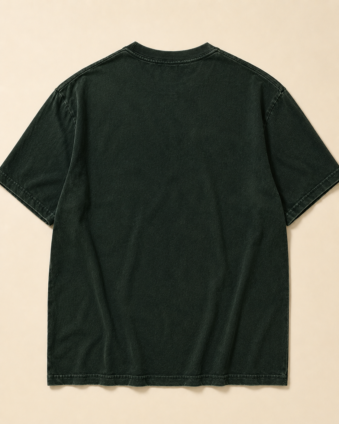 Peel green heavyweight tee, back view. No print on the back.